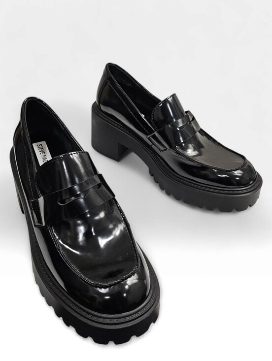 Steve Madden Shoes - Nwt STEVE MADDEN Alden Faux Patent Black Lug Sole Platform Penny Loafers 9.5M